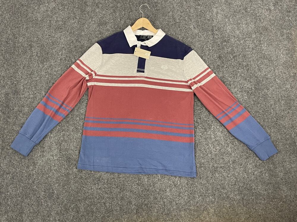 Paul Costelloe Polo Shirt Men's Medium Striped Cotton Color Block Red N116